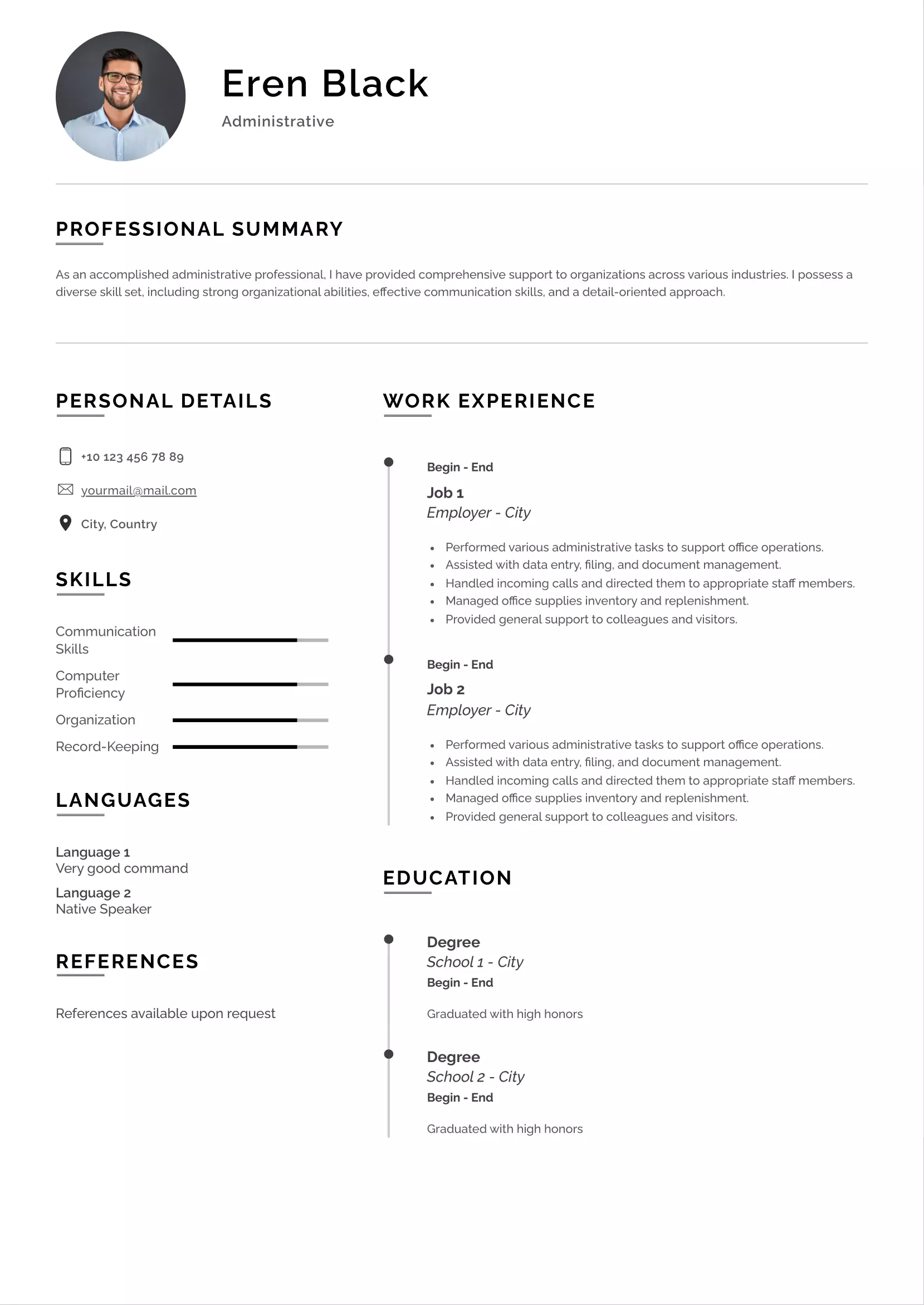 Administrative resume CV