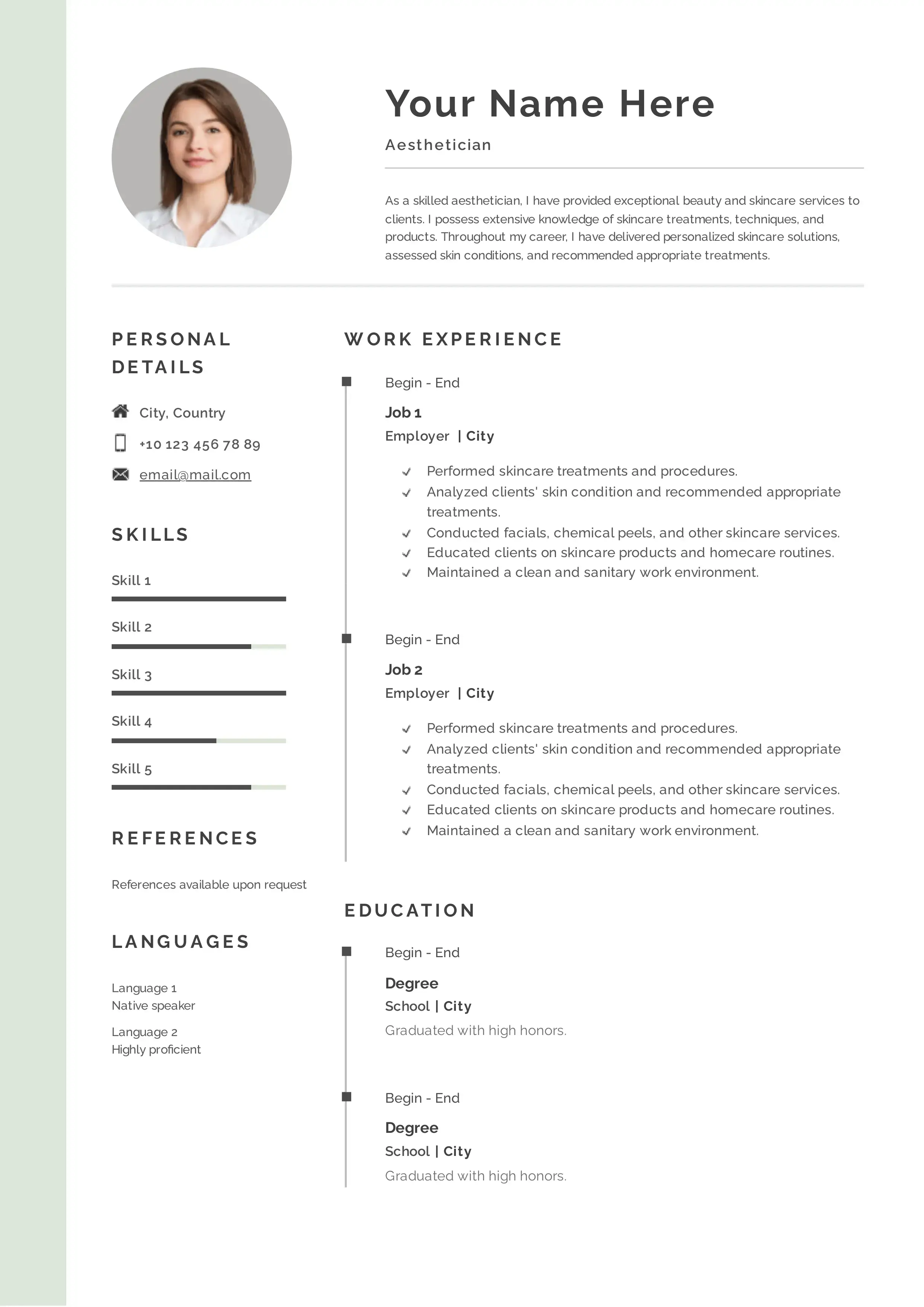 Aesthetician resume CV