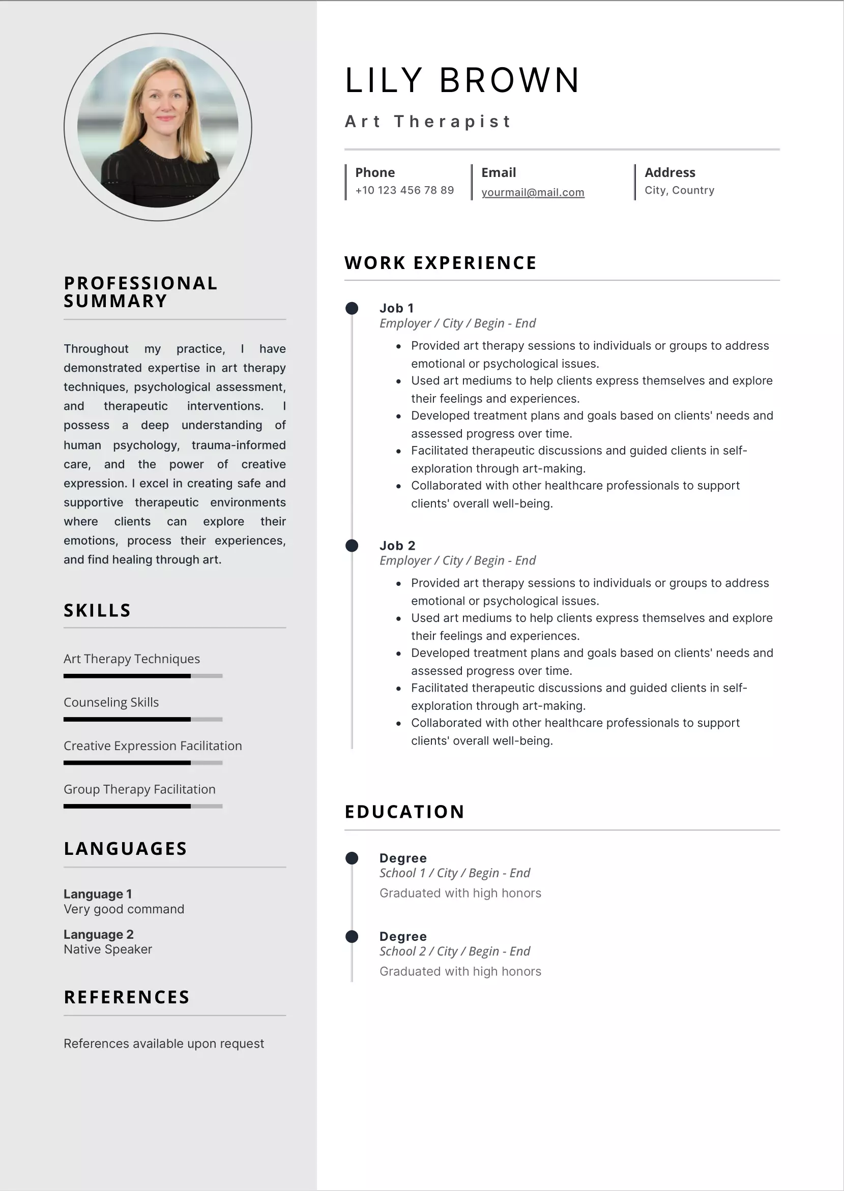 Art therapist resume examples CV