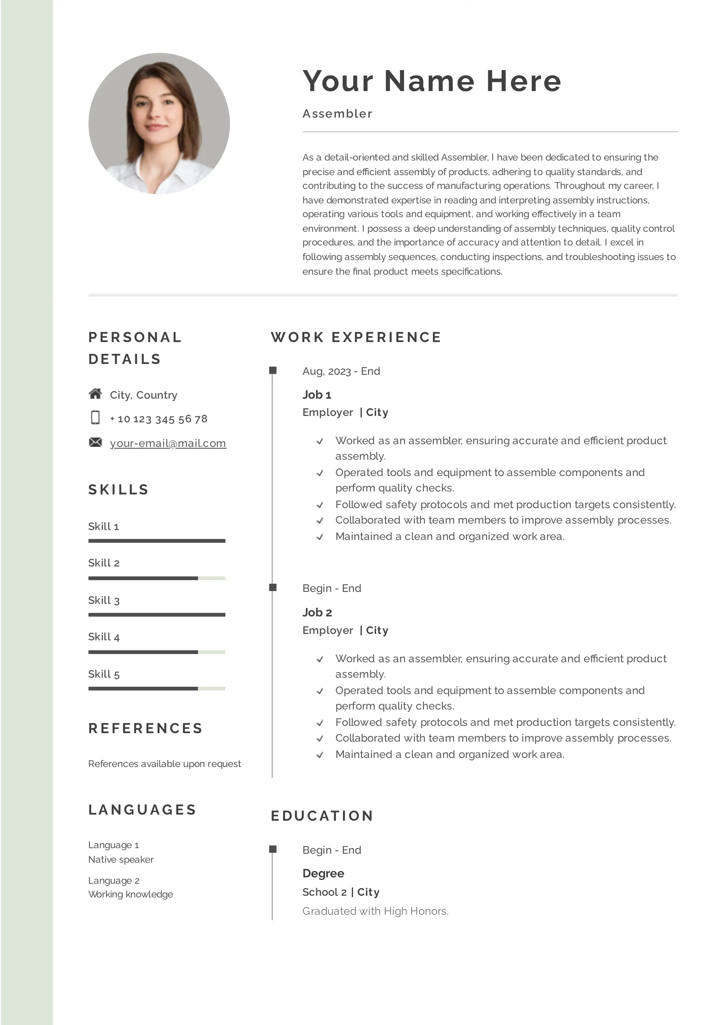 Assembler resume CV