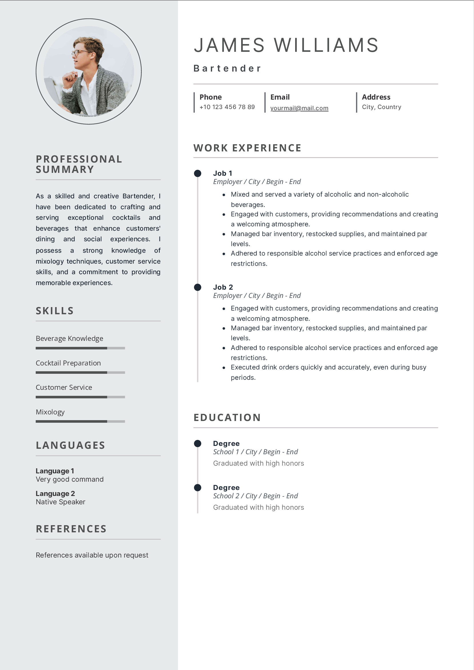 Bartender resume example CV