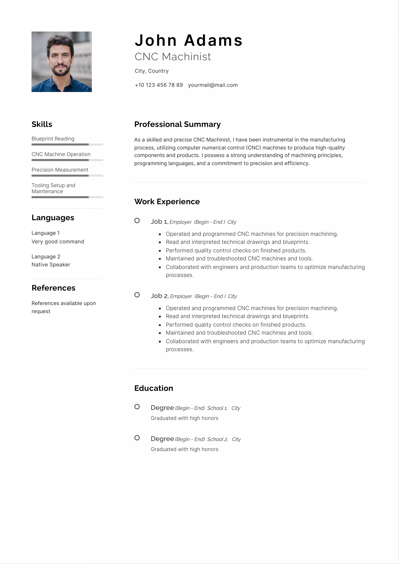 CNC machinist resume CV