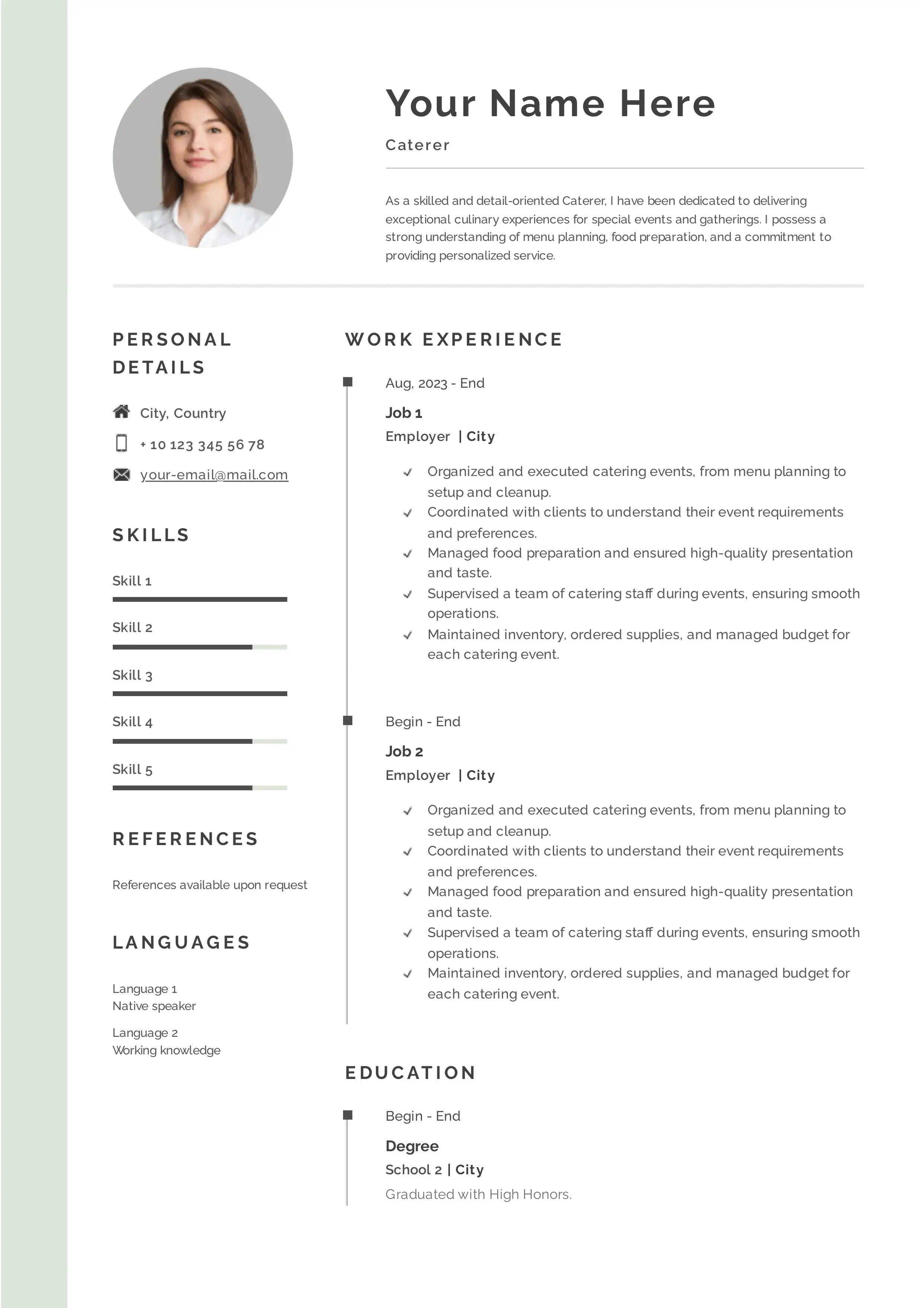 Caterer resume example CV