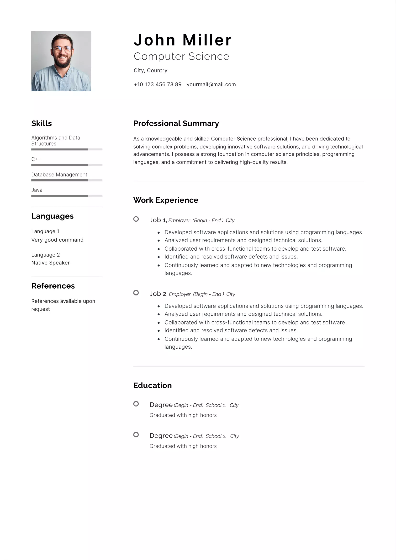 Computer science resume CV