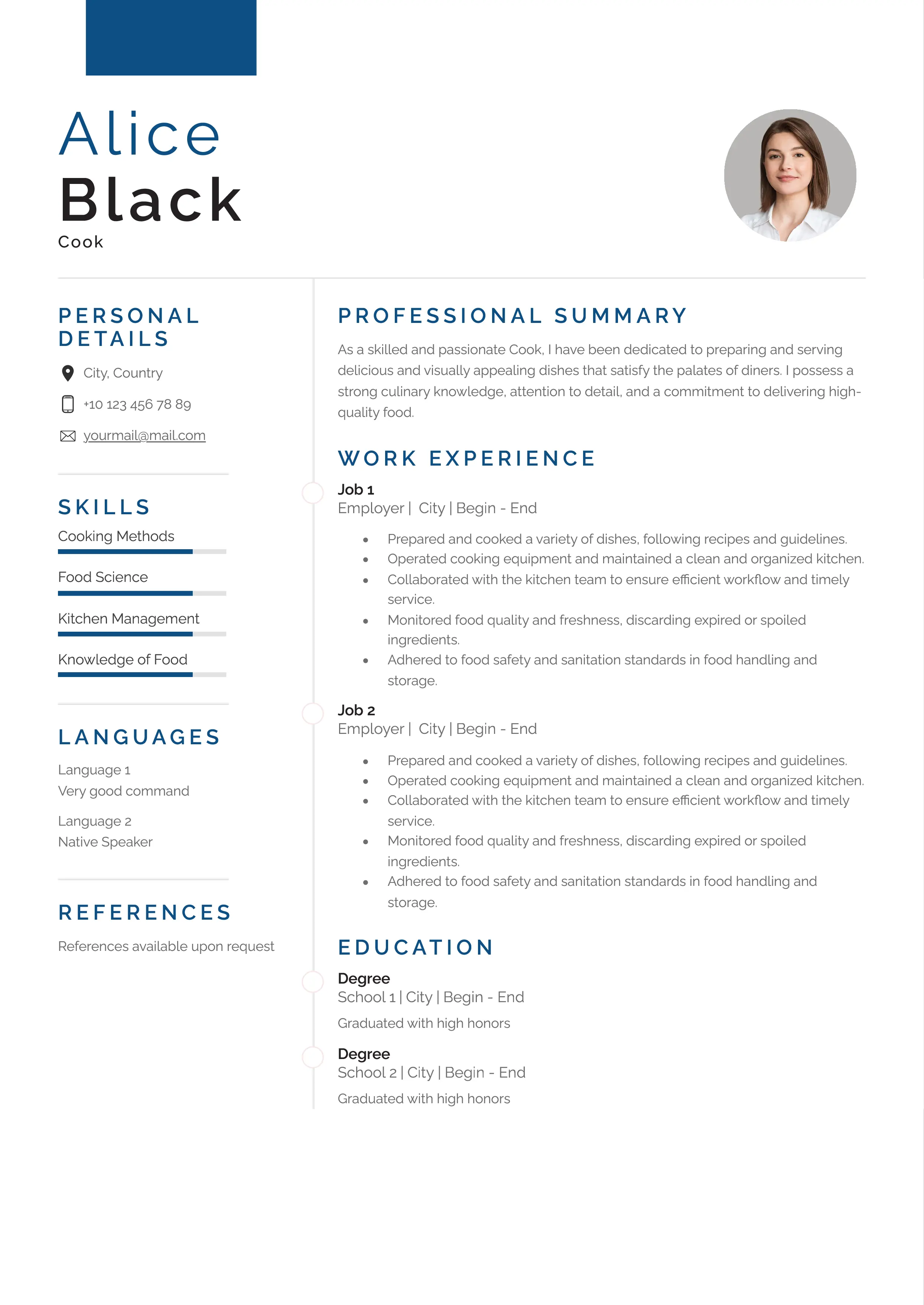 Cook resume example CV