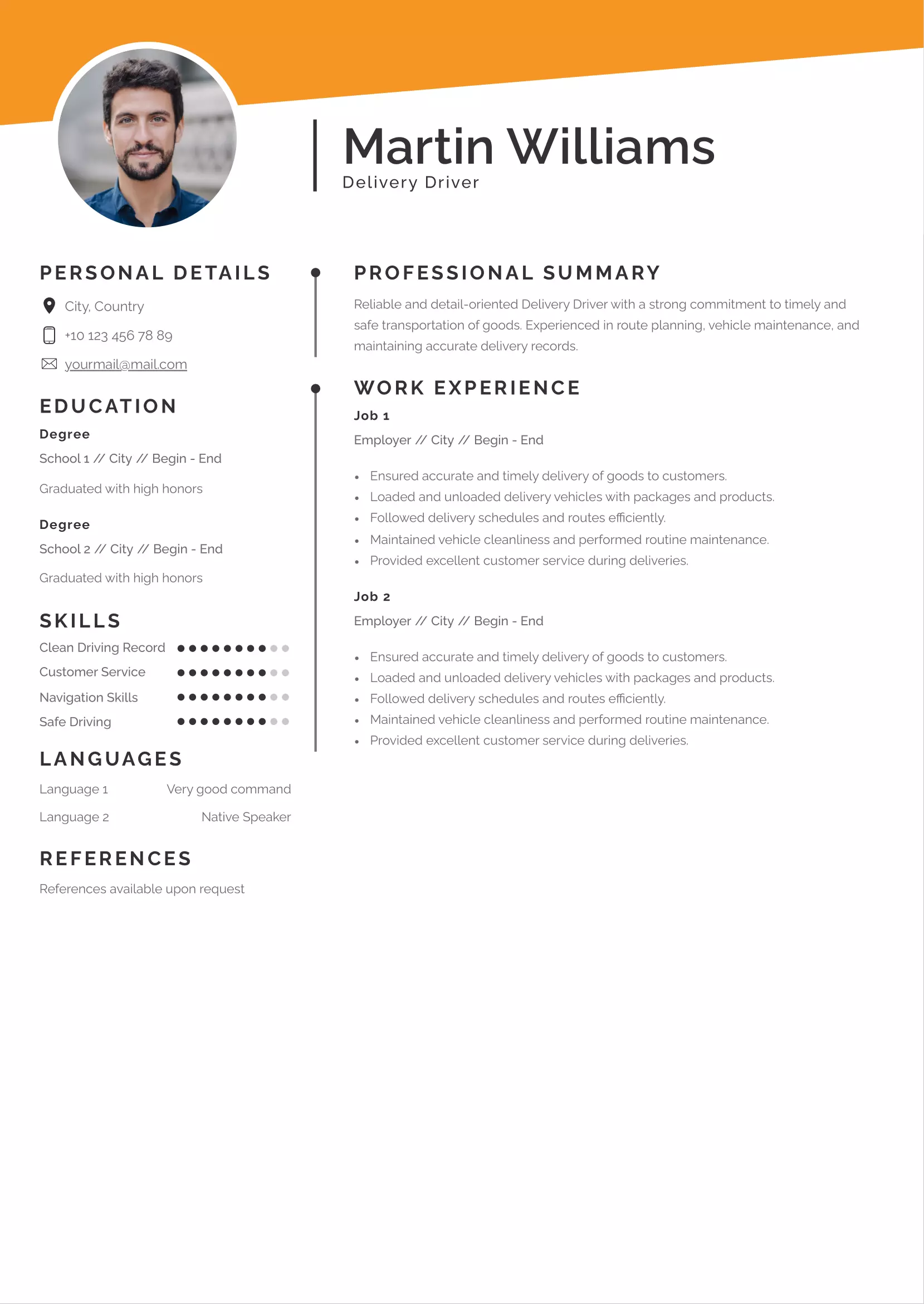 Delivery driver resume