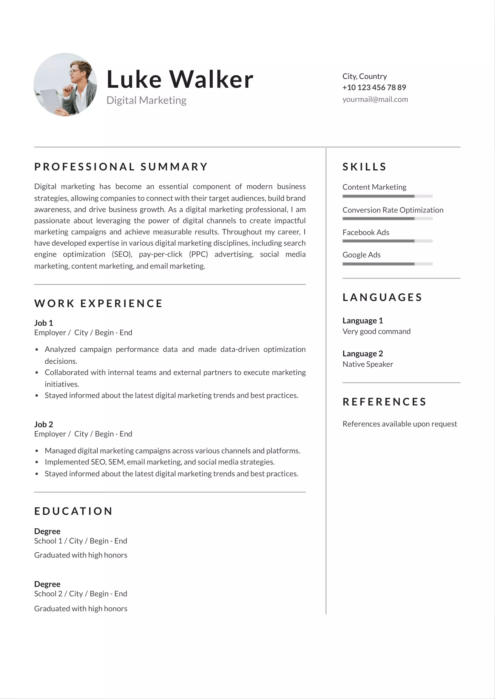 Digital marketing resume CV