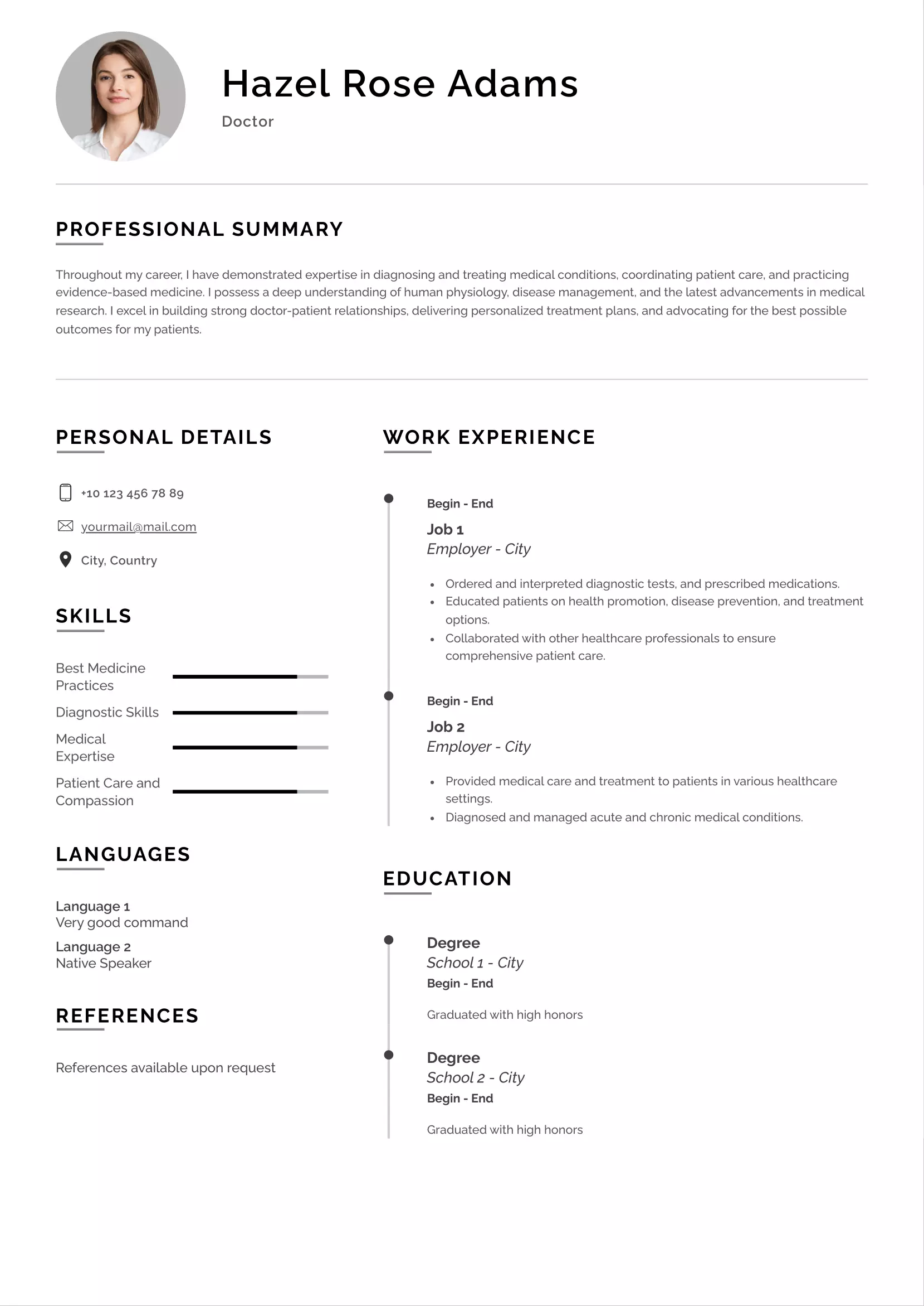 Doctor resume CV examples