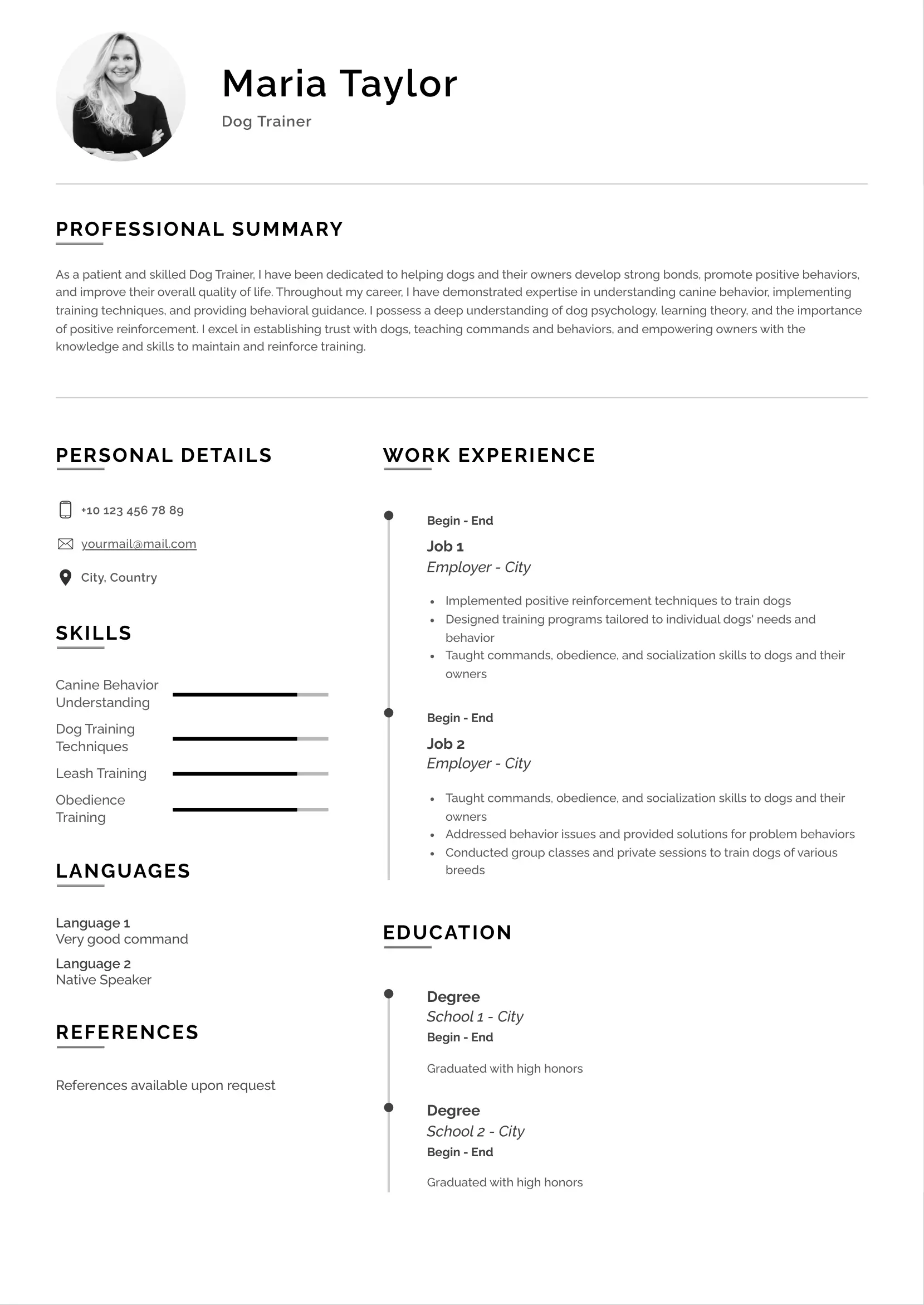 Dog Trainer Resume CV