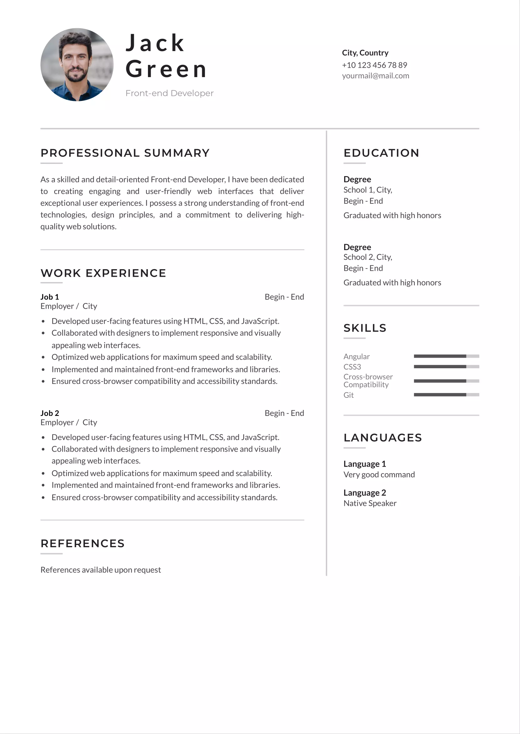 Front-end developer resume CV