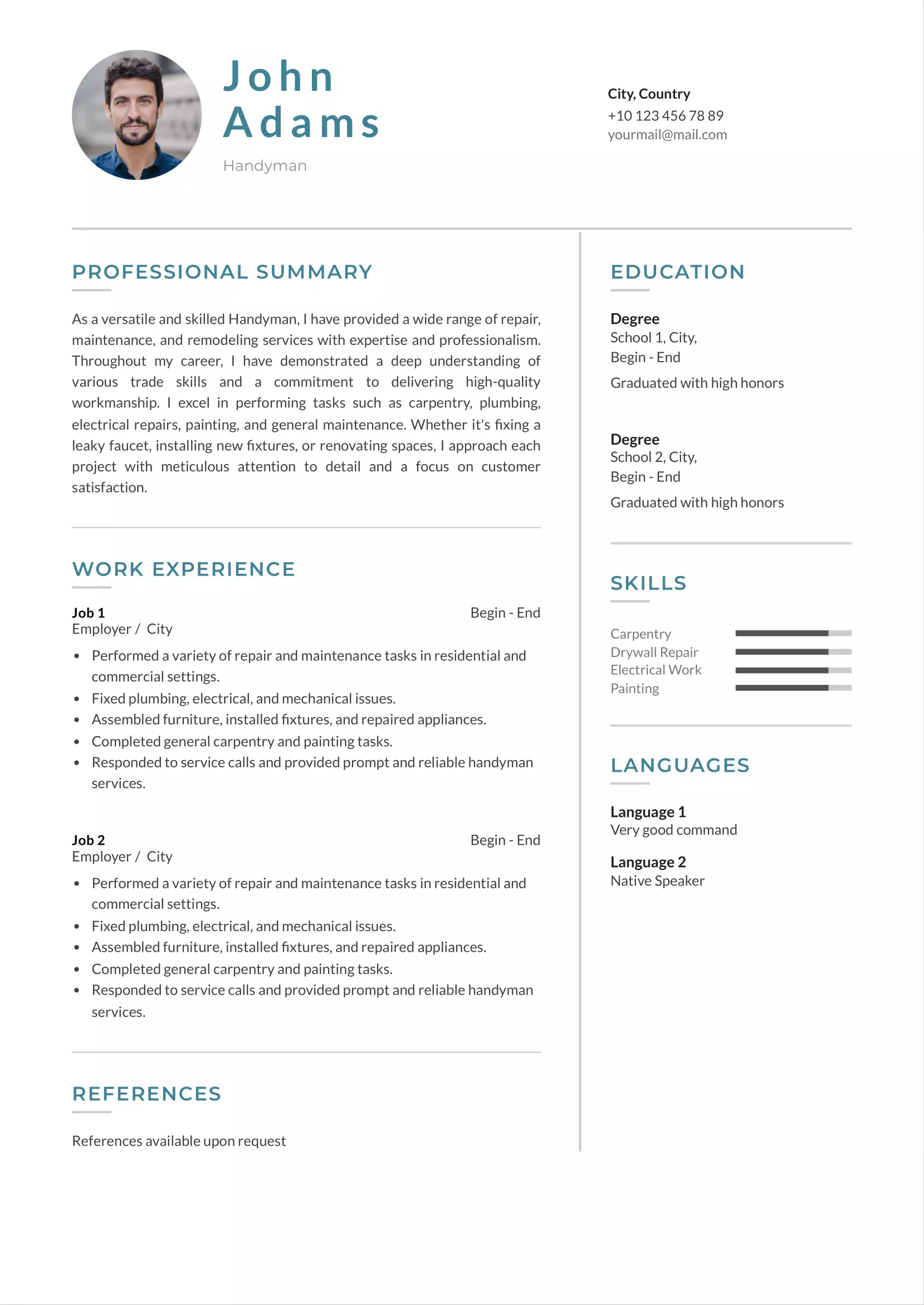 Handyman resume CV