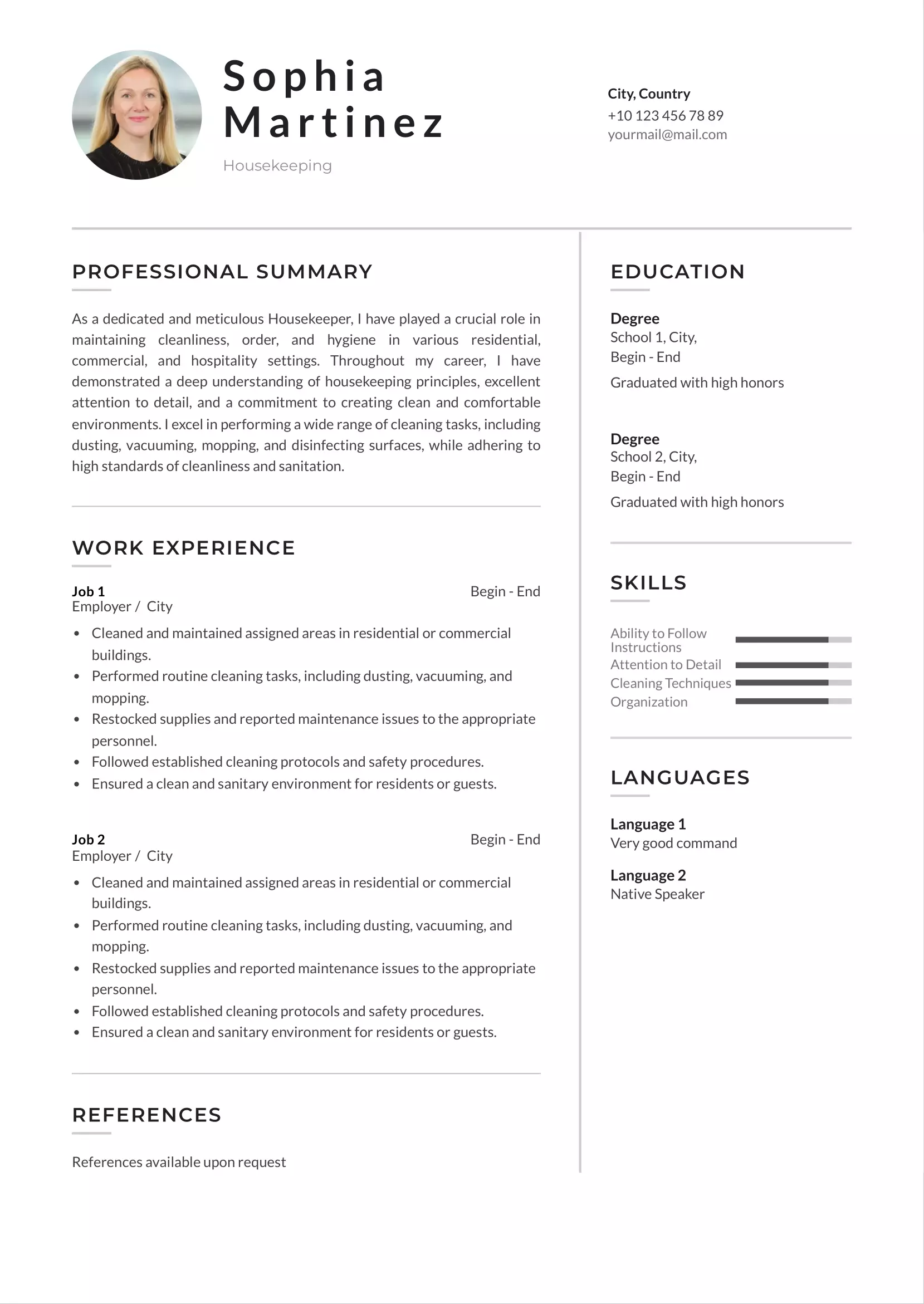 Housekeeping resume CV