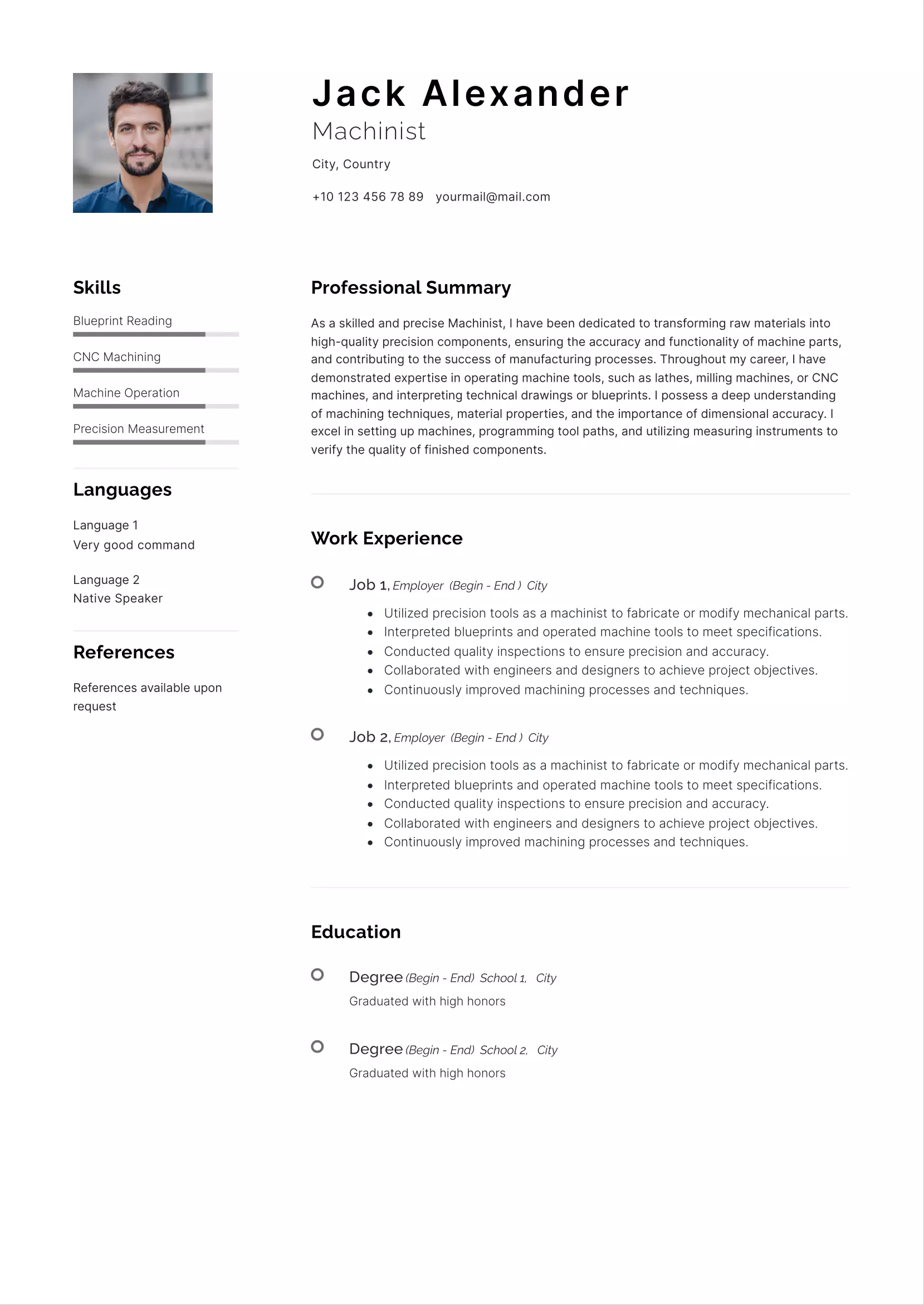 Machinist resume CV example