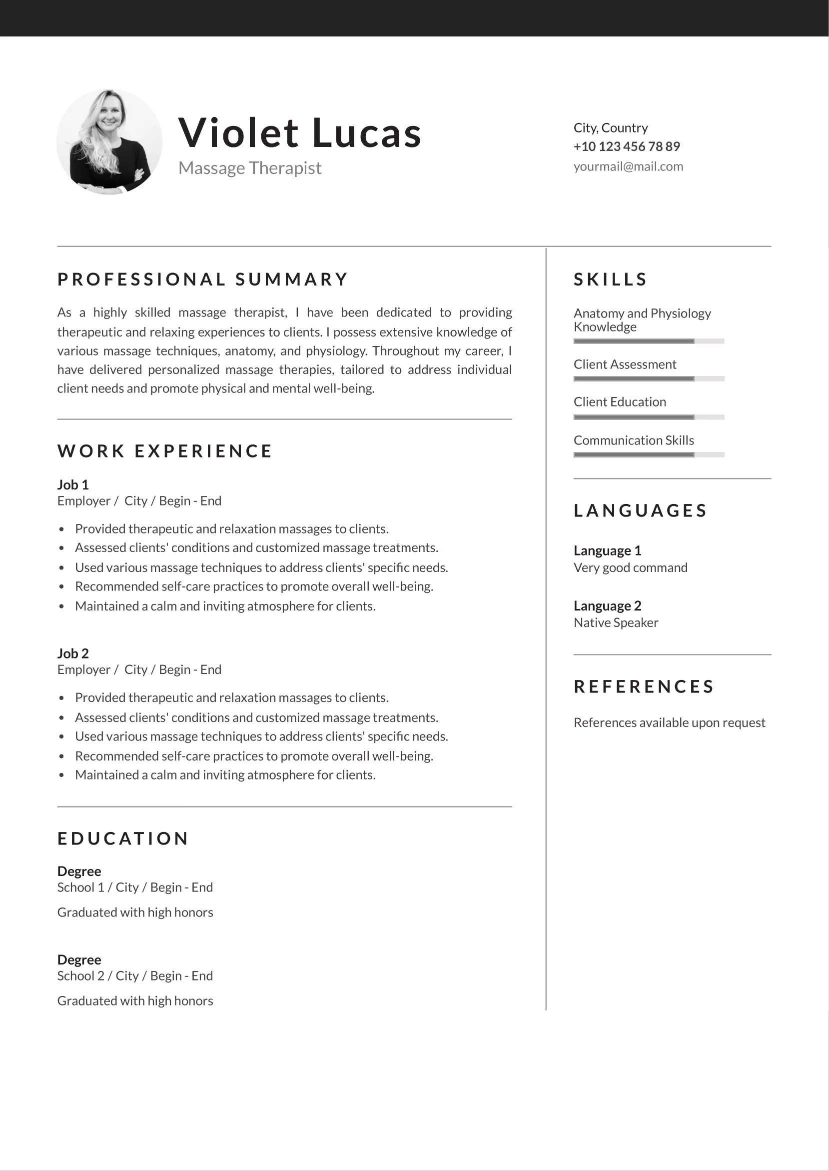 Massage therapist resume CV