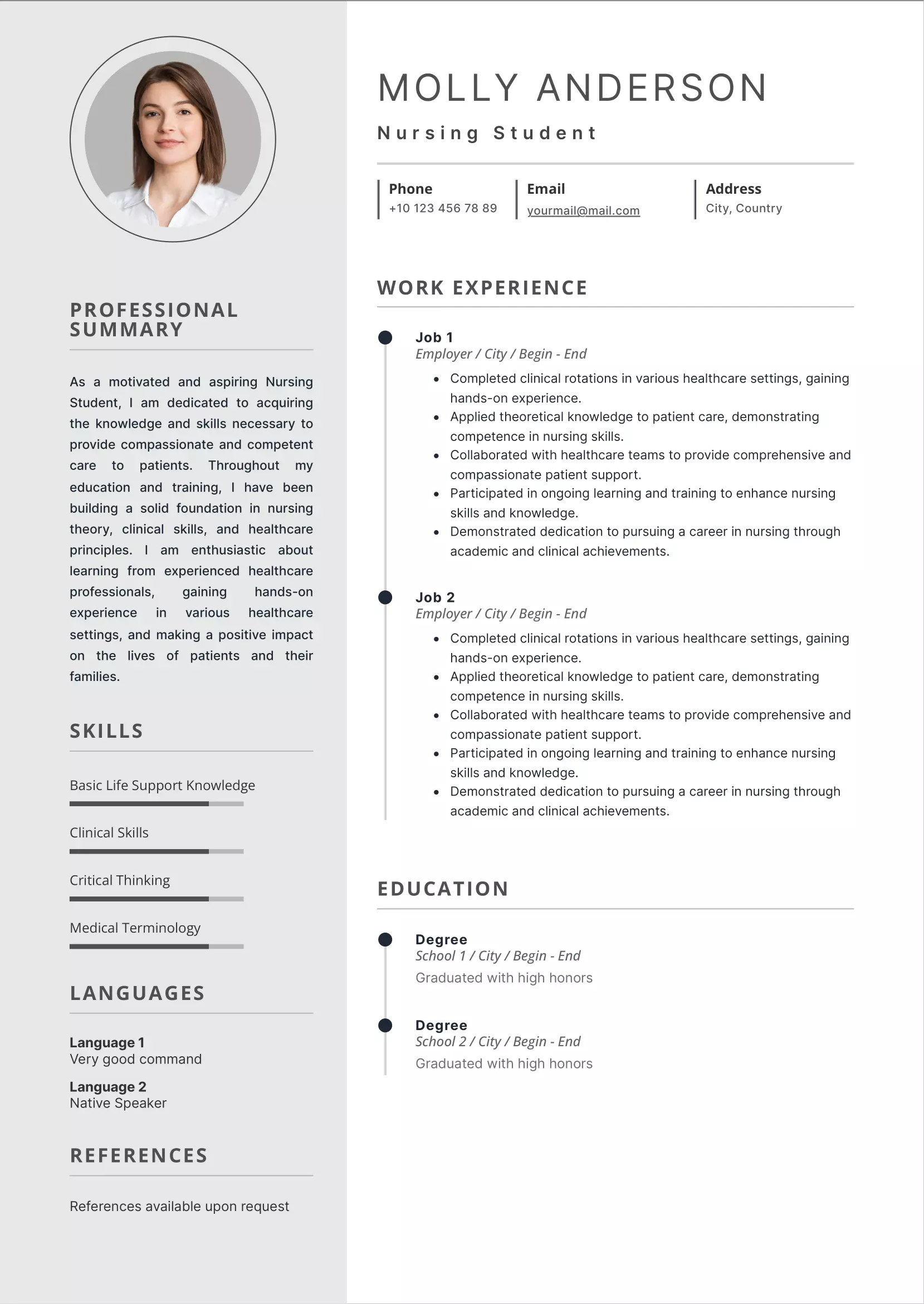 Nursing student resume example CV