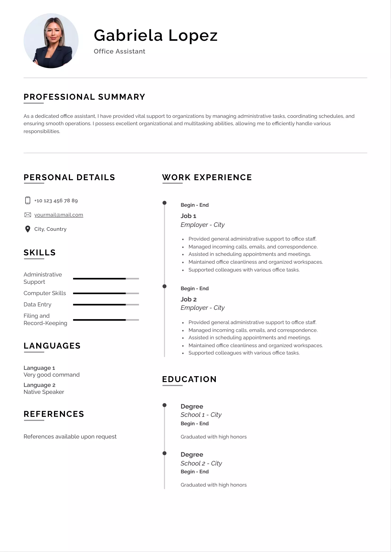 Office assistant resume CV