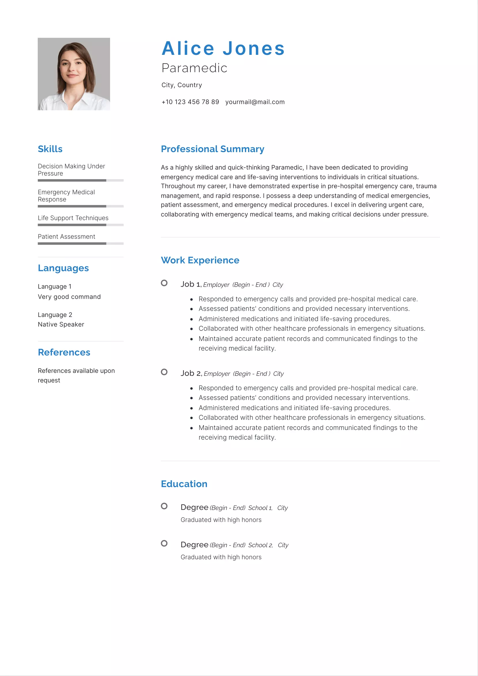 Paramedic resume example CV