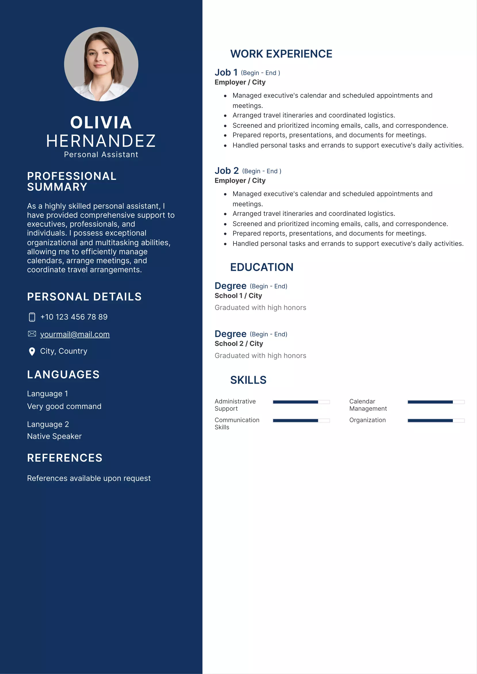 Personal assistant resume CV