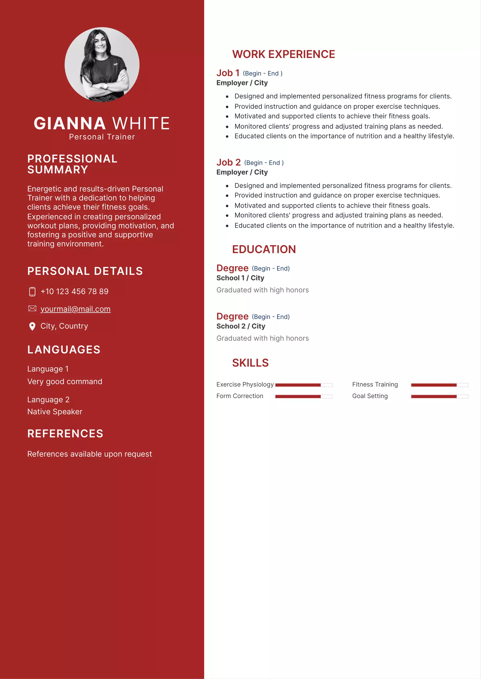 Personal trainer resume example CV