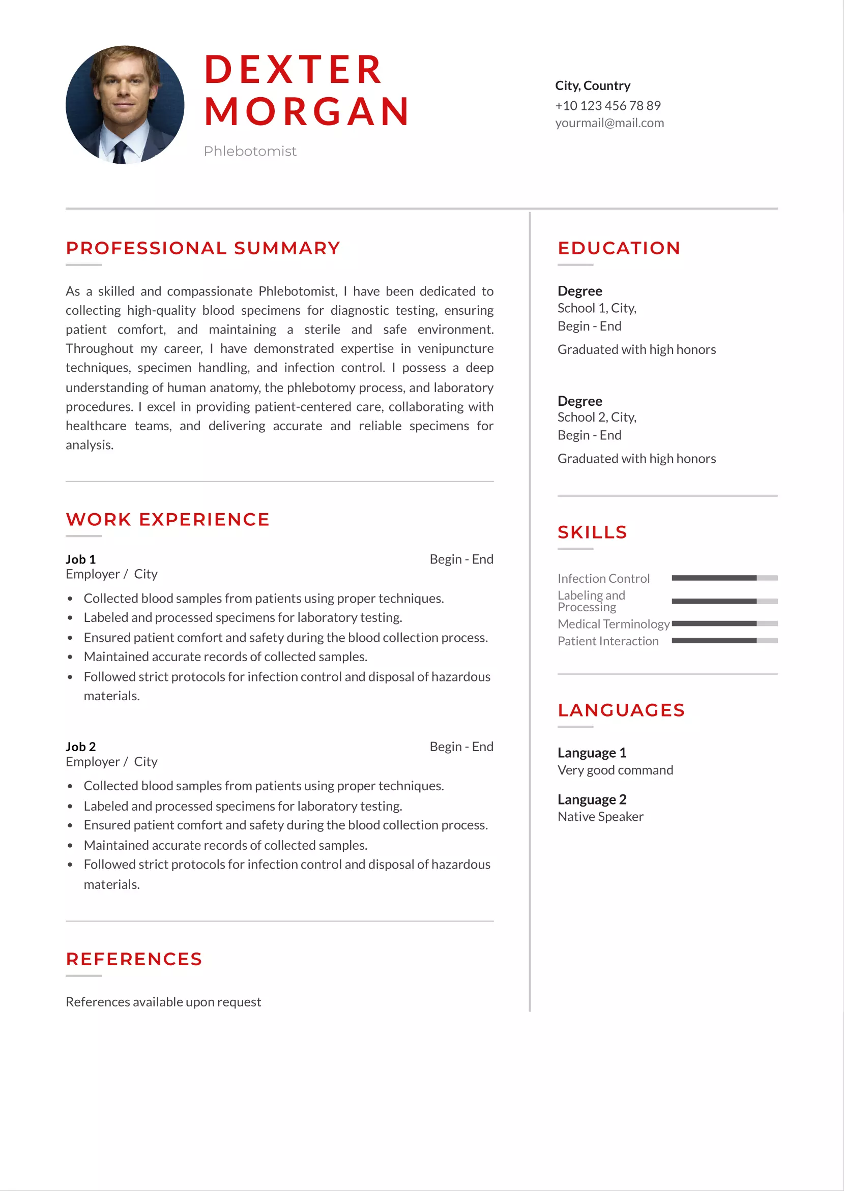 Phlebotomist resume CV