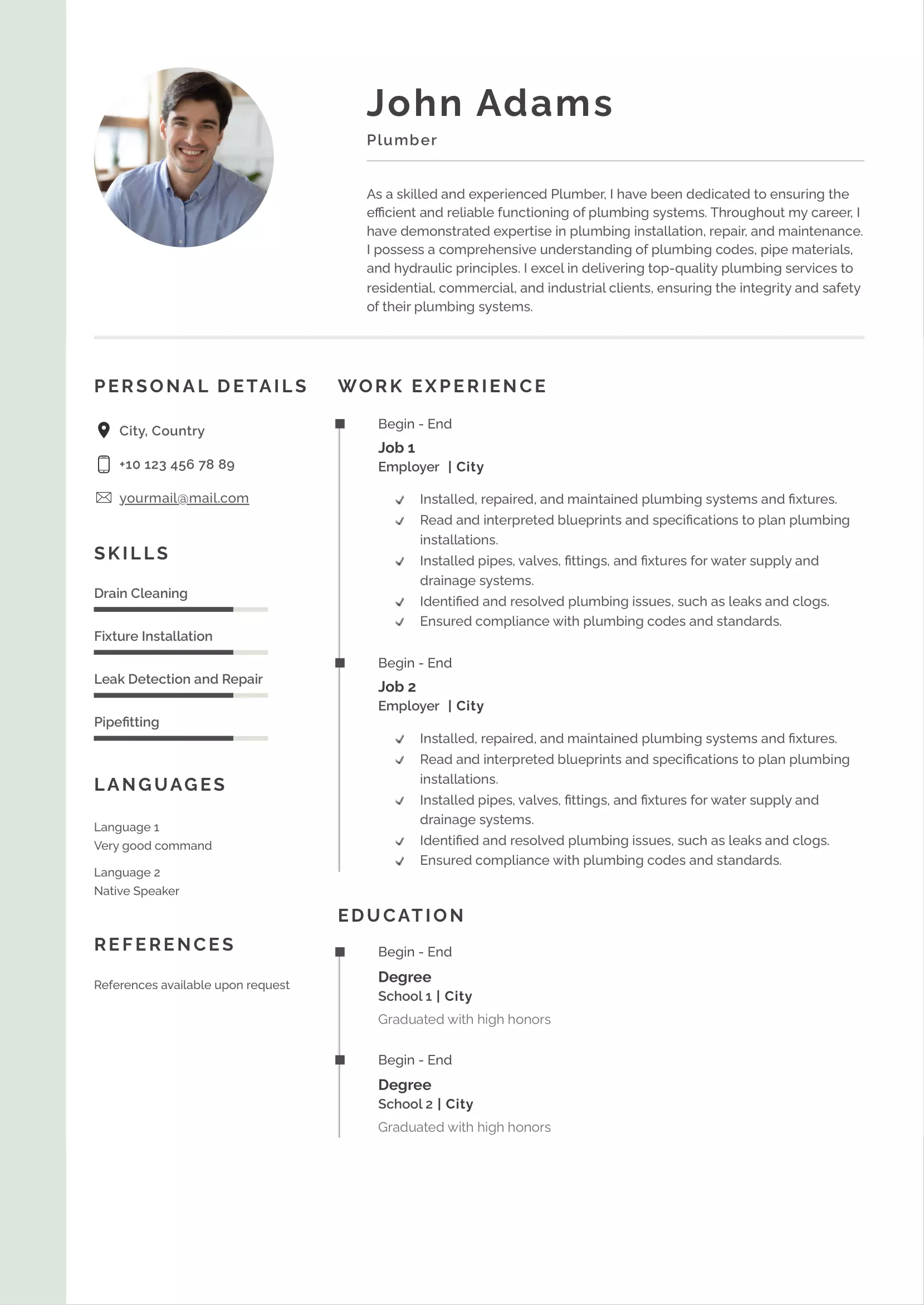 Plumber resume CV