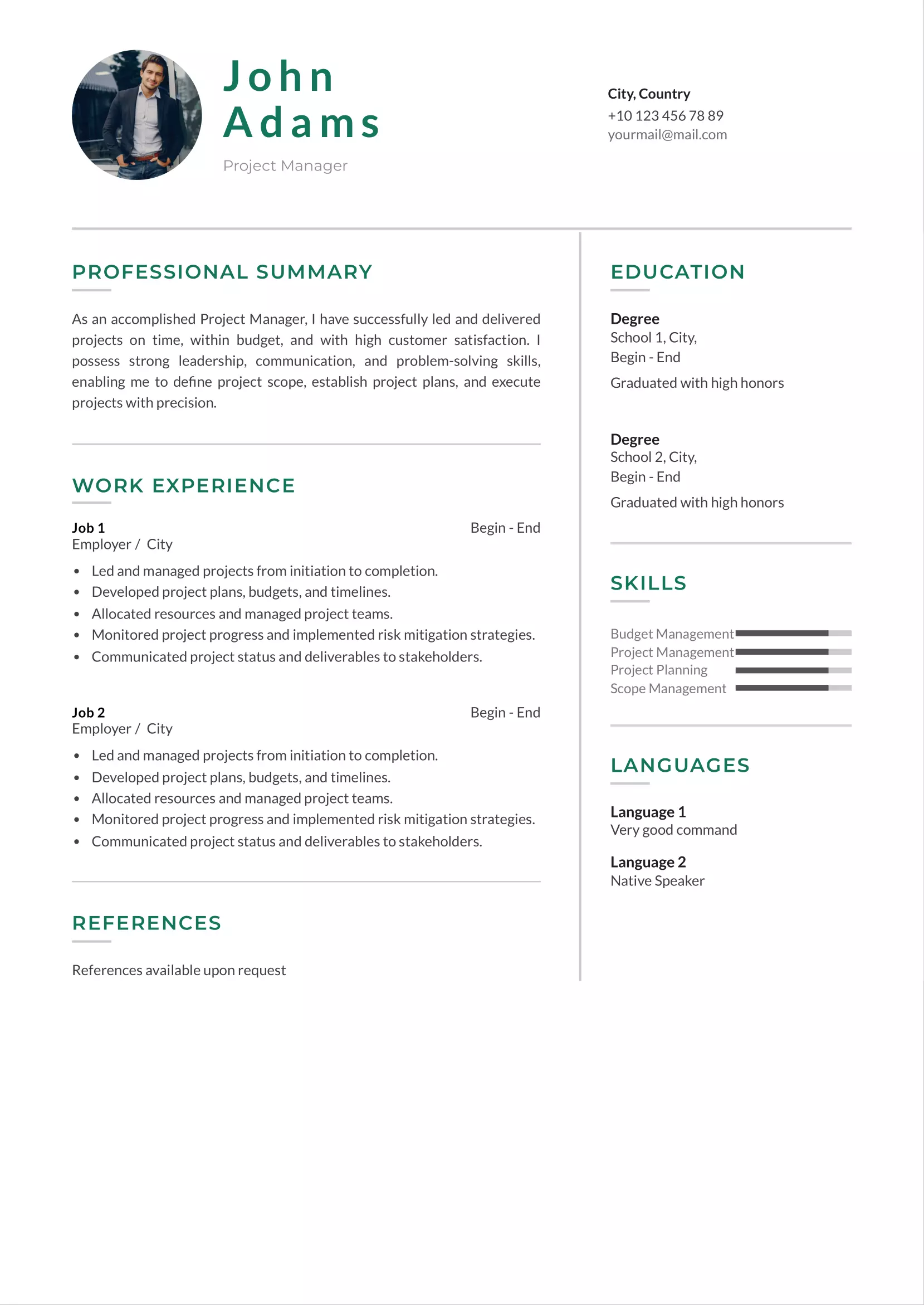 Project manager resume CV