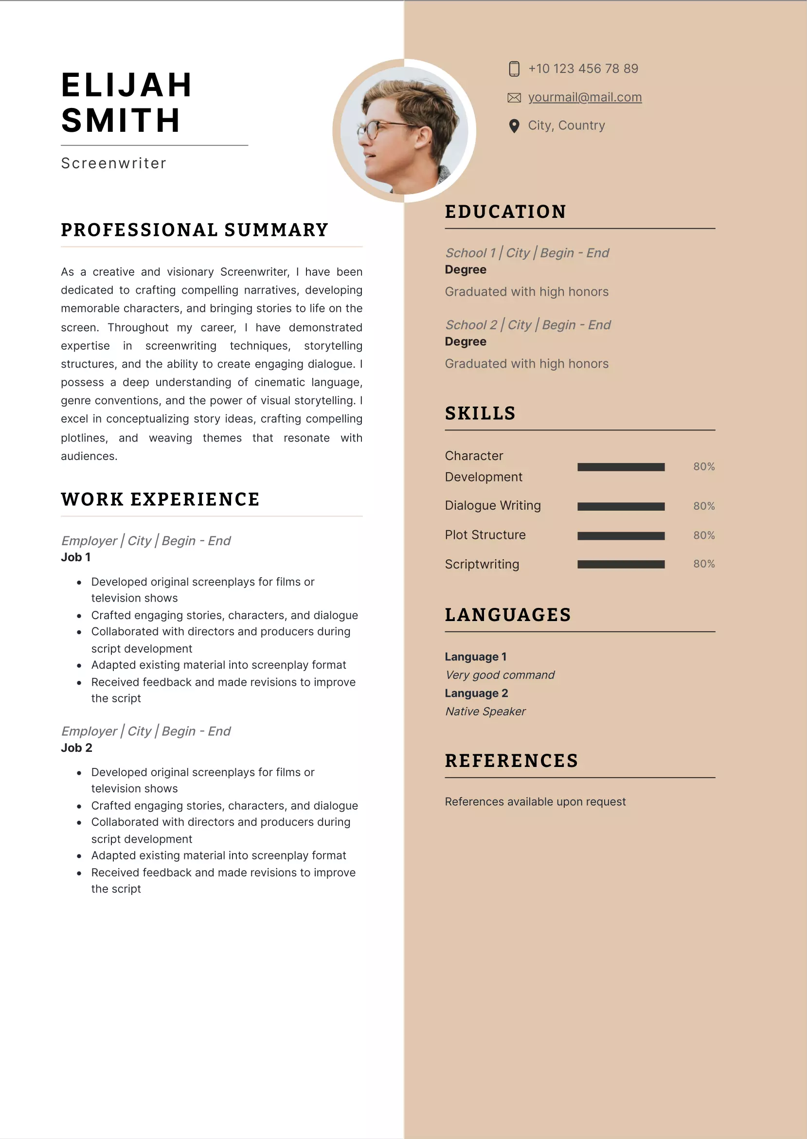 Screenwriter resume examples CV