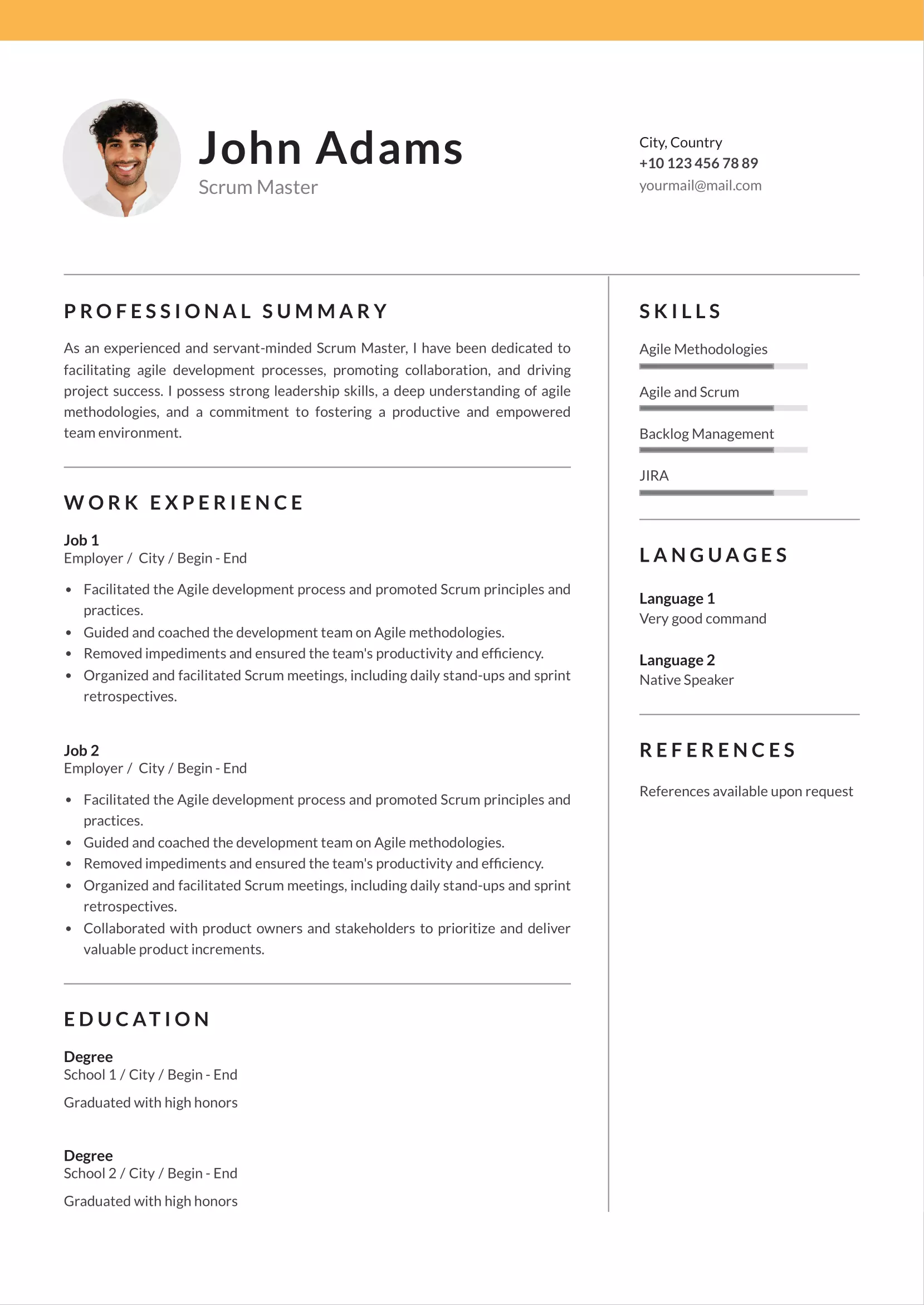 Scrum master resume CV