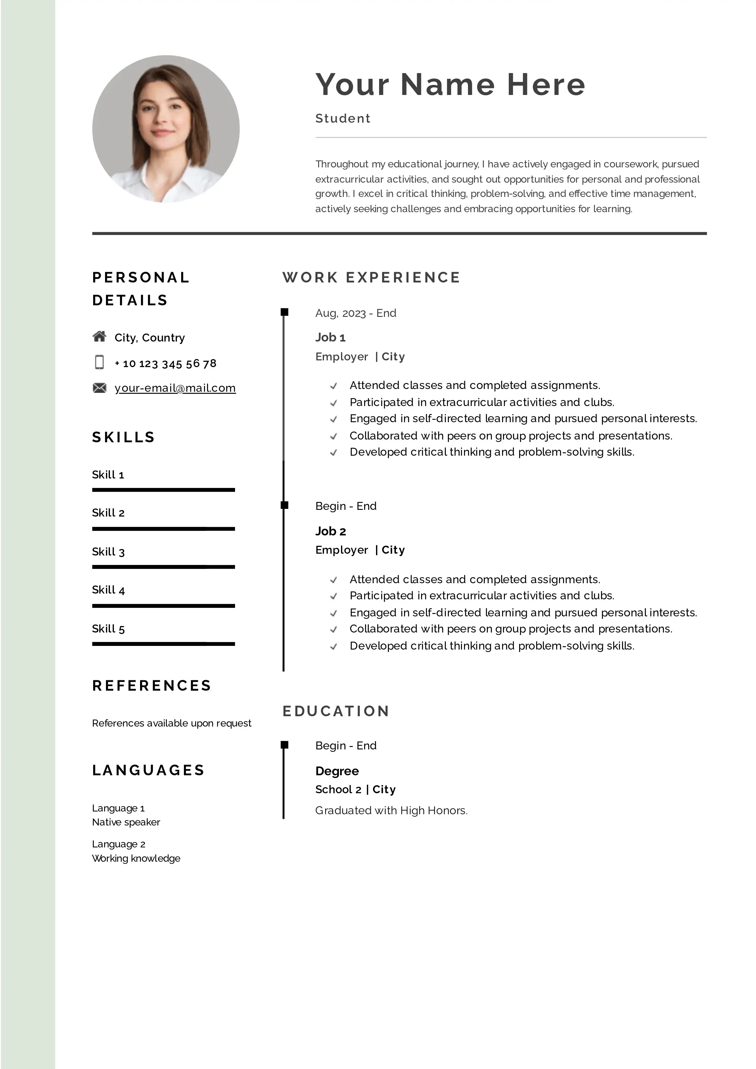 Student resume examples CV