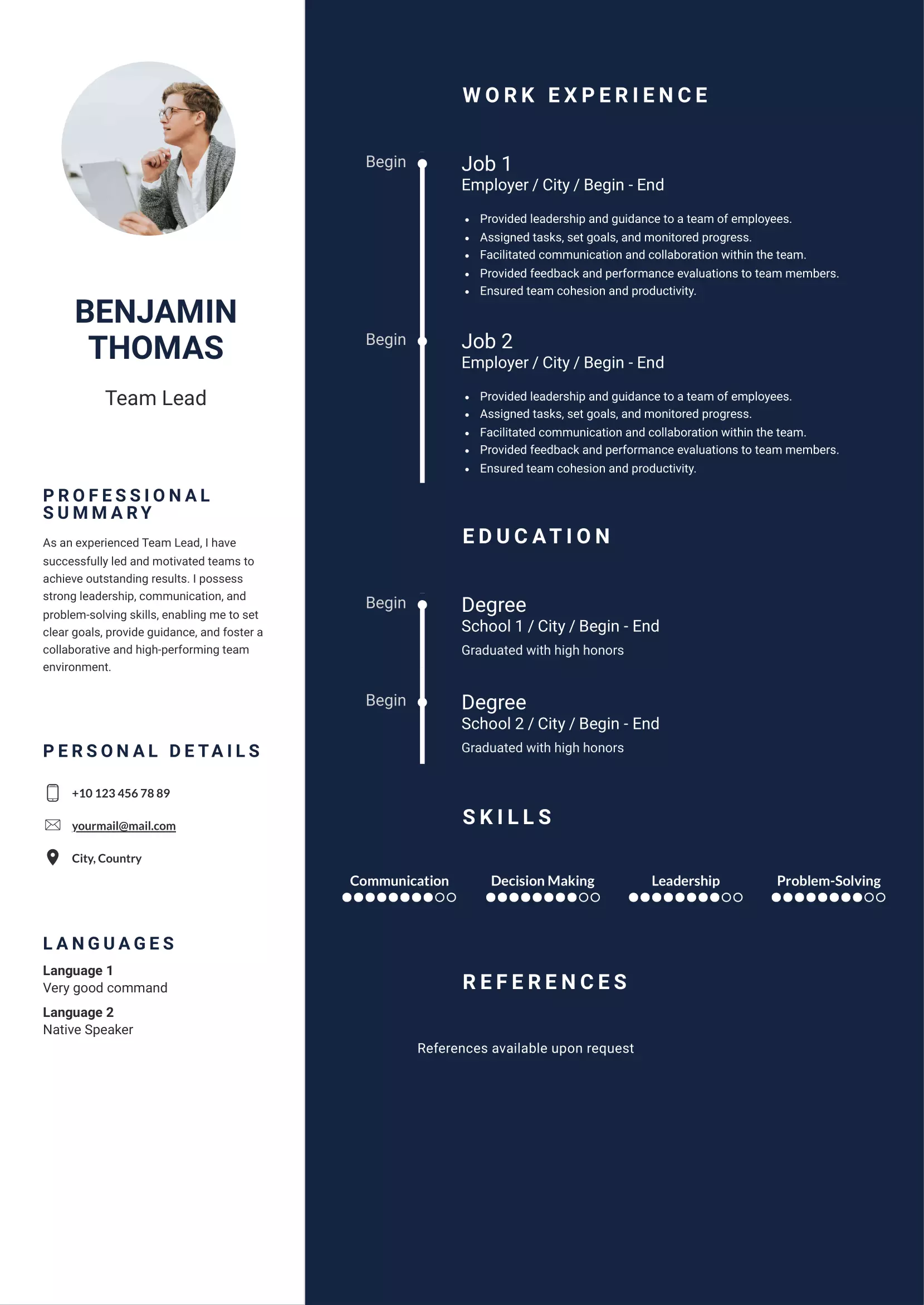 Team lead resume example CV