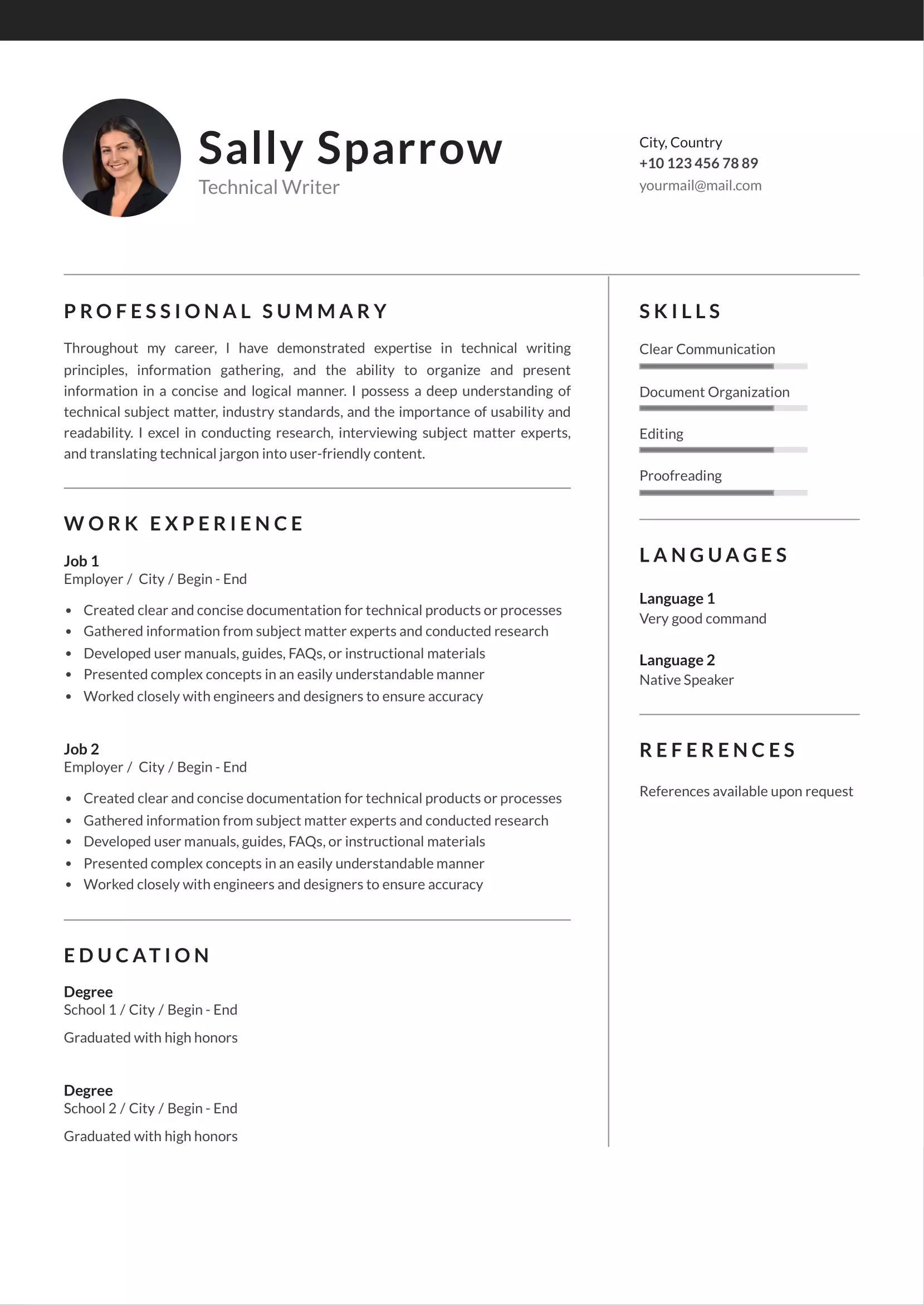 Technical writer resume CV