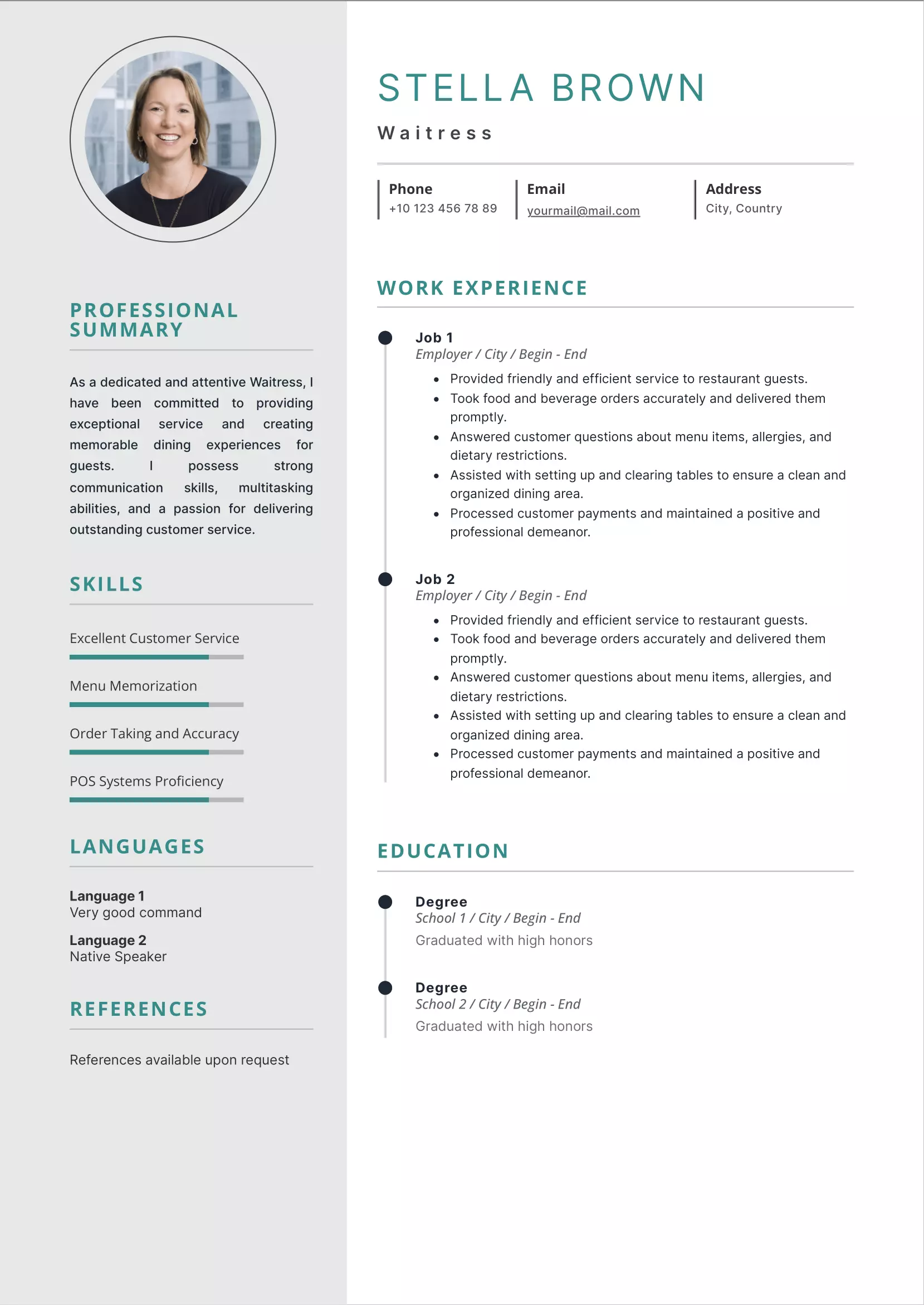 Waitress resume CV