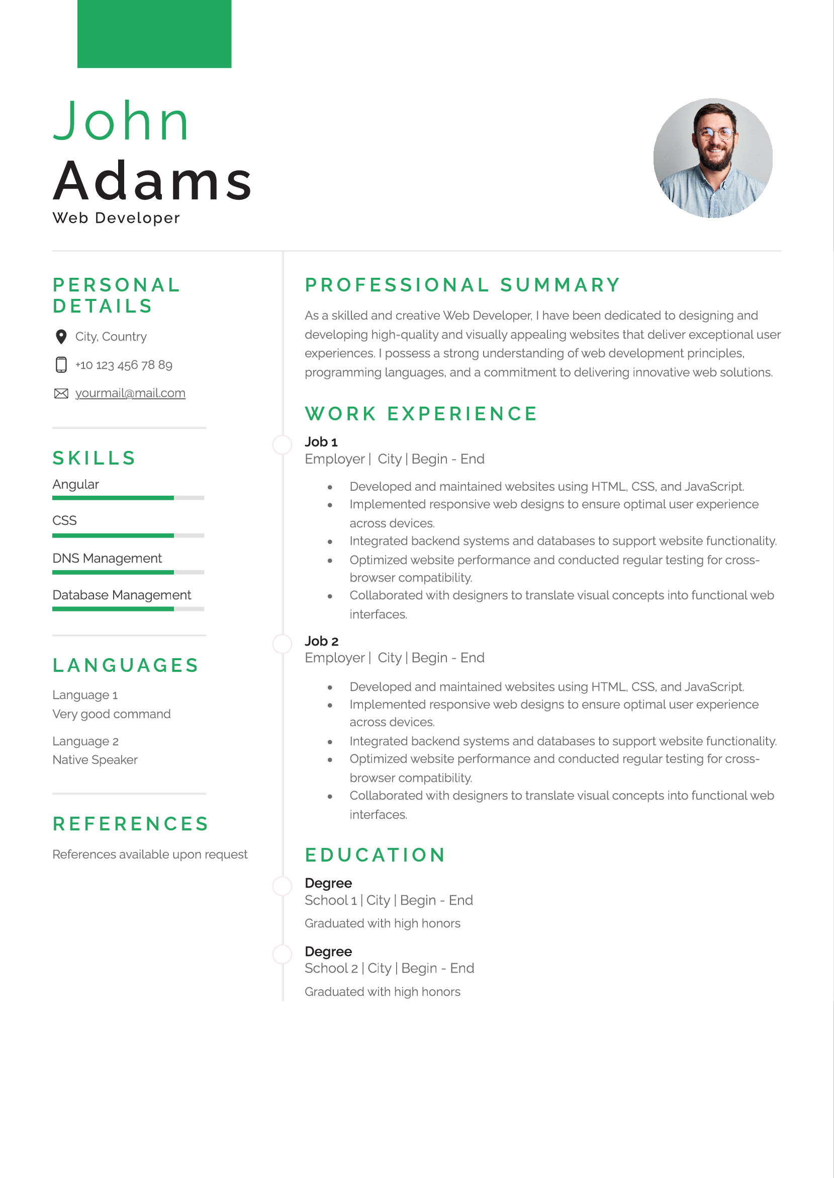 Web developer resume examples CV