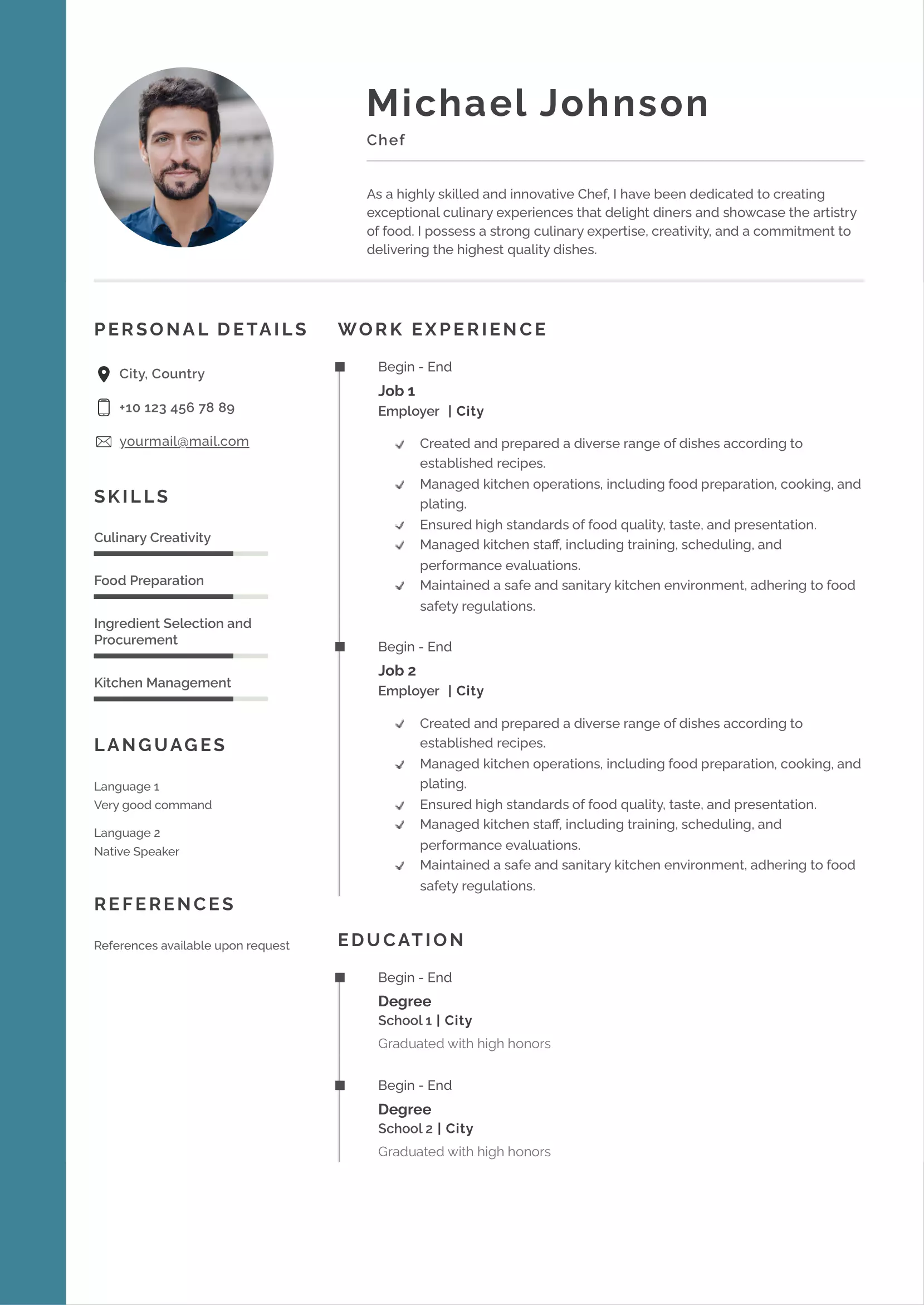 Chef resume CV examples