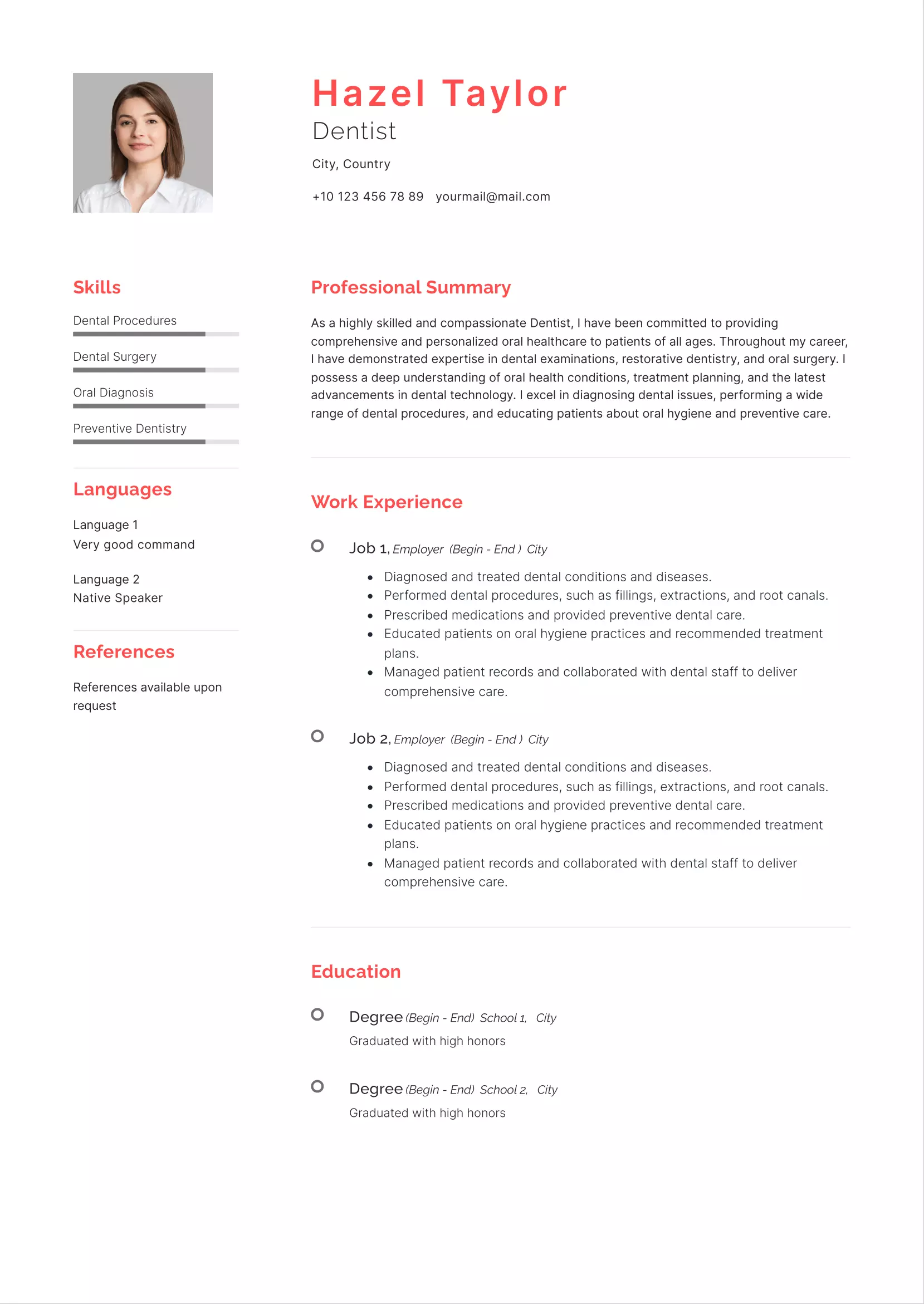Dentist resume CV examples