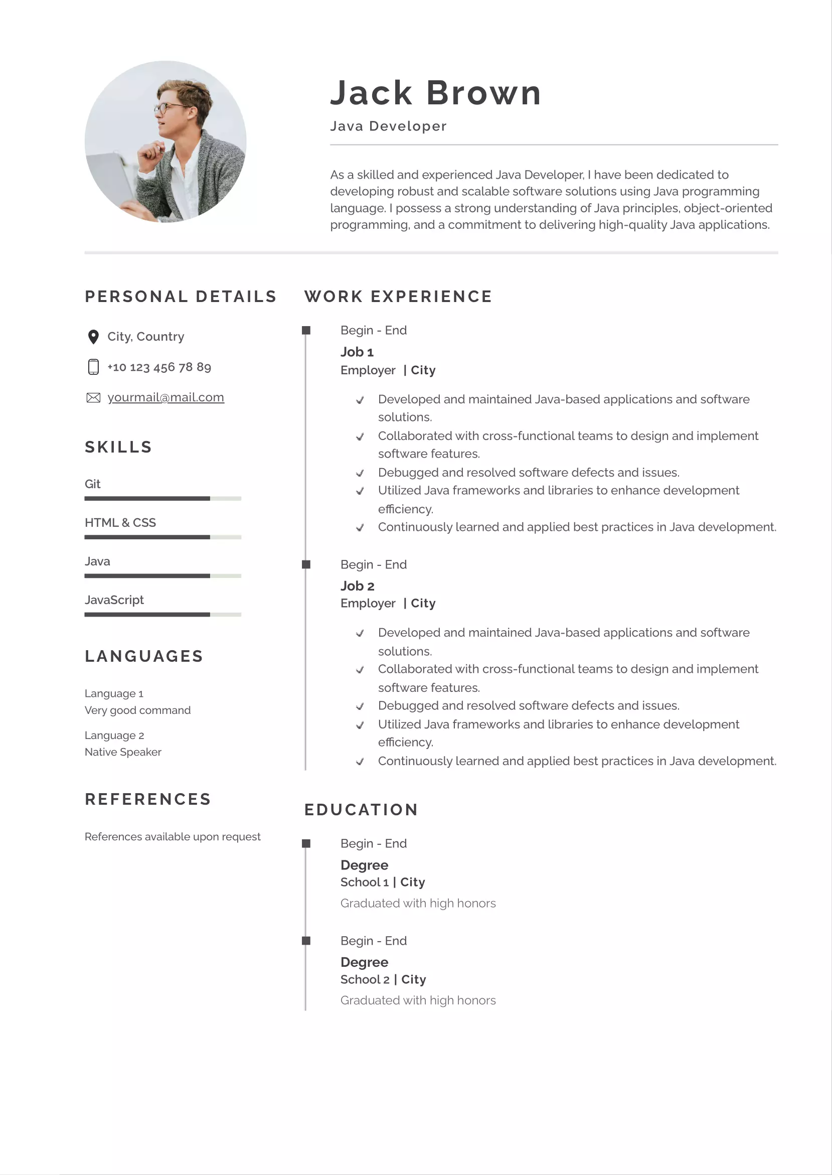 Java developer resume CV