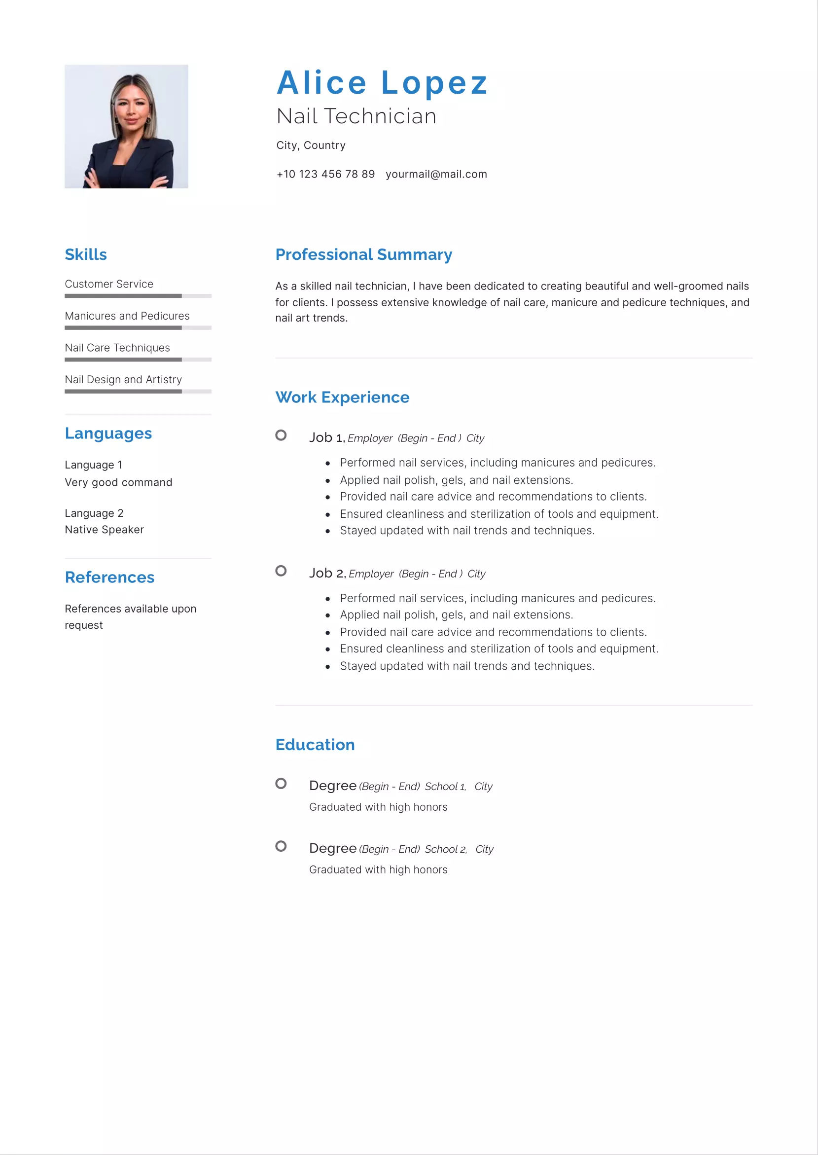 Nail technician resume example